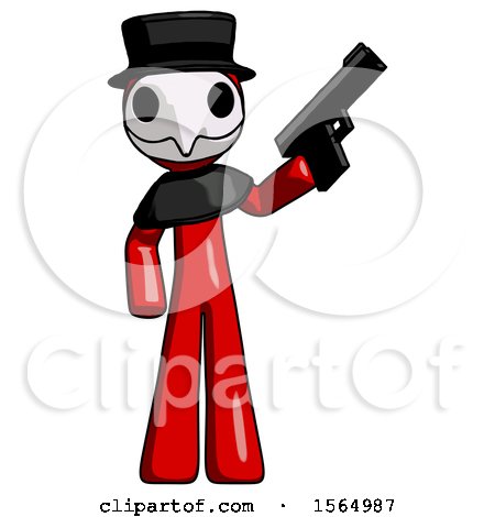Red Plague Doctor Man Holding Handgun by Leo Blanchette