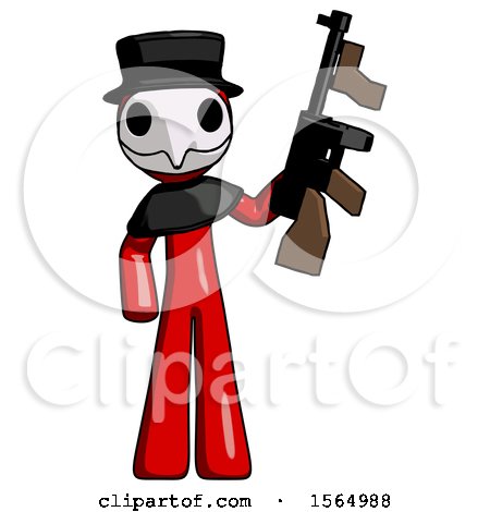 Red Plague Doctor Man Holding Tommygun by Leo Blanchette
