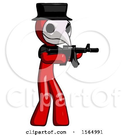 Red Plague Doctor Man Shooting Automatic Assault Weapon by Leo Blanchette