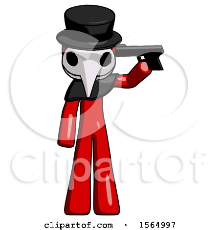Red Plague Doctor Man Suicide Gun Pose by Leo Blanchette
