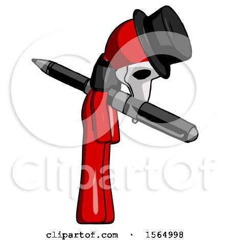 Red Plague Doctor Man Impaled Through Chest with Giant Pen by Leo Blanchette