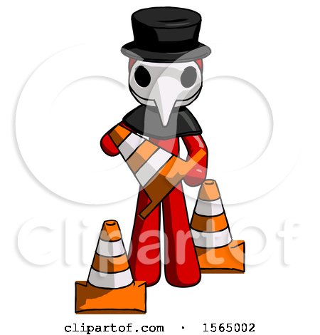Red Plague Doctor Man Holding a Traffic Cone by Leo Blanchette