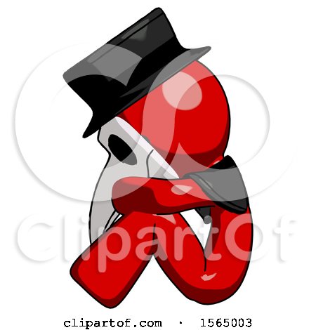 Red Plague Doctor Man Sitting with Head down Facing Sideways Left by Leo Blanchette