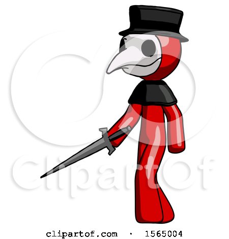 Red Plague Doctor Man with Sword Walking Confidently by Leo Blanchette
