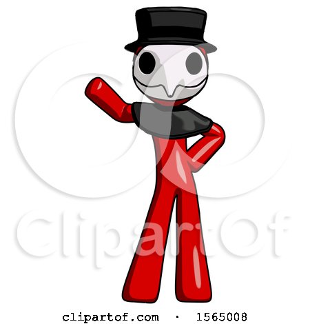 Red Plague Doctor Man Waving Right Arm with Hand on Hip by Leo Blanchette