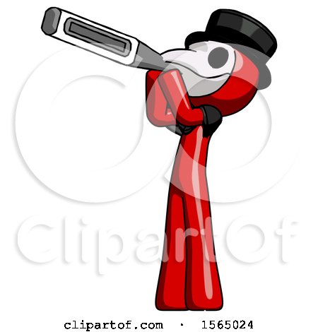 Red Plague Doctor Man Thermometer in Mouth by Leo Blanchette