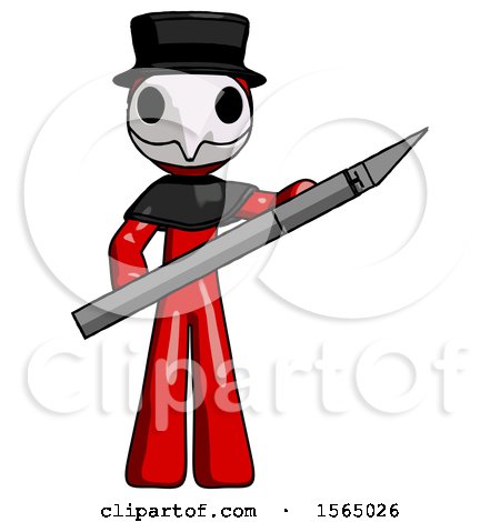 Red Plague Doctor Man Holding Large Scalpel by Leo Blanchette