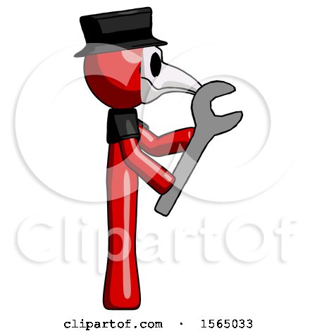 Red Plague Doctor Man Using Wrench Adjusting Something to Right by Leo Blanchette