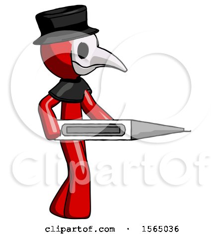 Red Plague Doctor Man Walking with Large Thermometer by Leo Blanchette