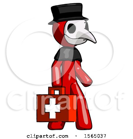Red Plague Doctor Man Walking with Medical Aid Briefcase to Right by Leo Blanchette