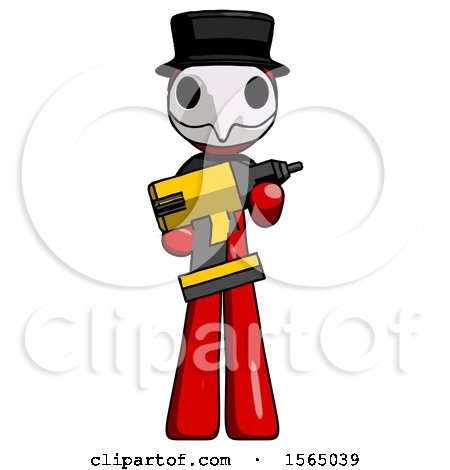 Red Plague Doctor Man Holding Large Drill by Leo Blanchette
