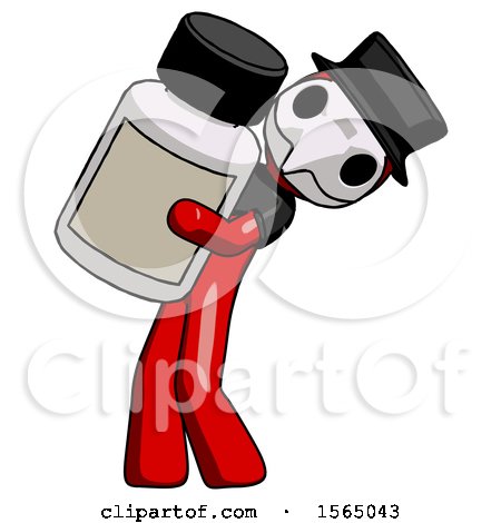 Red Plague Doctor Man Holding Large White Medicine Bottle by Leo Blanchette
