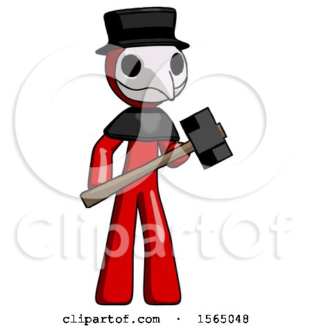 Red Plague Doctor Man with Sledgehammer Standing Ready to Work or Defend by Leo Blanchette