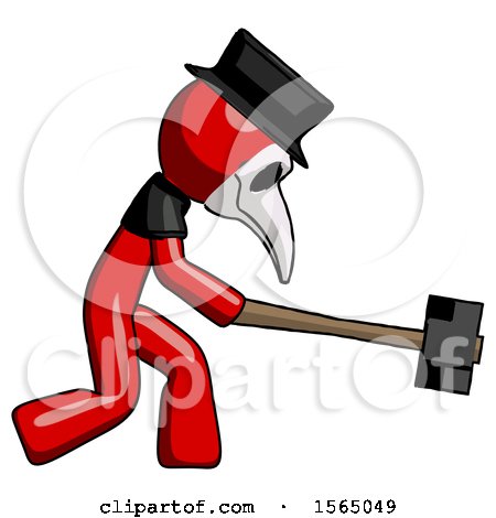 Red Plague Doctor Man Hitting with Sledgehammer, or Smashing Something by Leo Blanchette