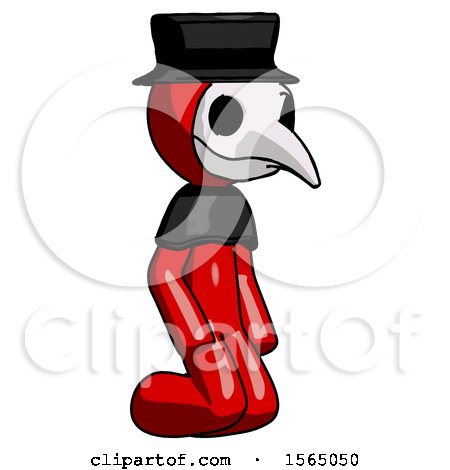 Red Plague Doctor Man Kneeling Angle View Right by Leo Blanchette