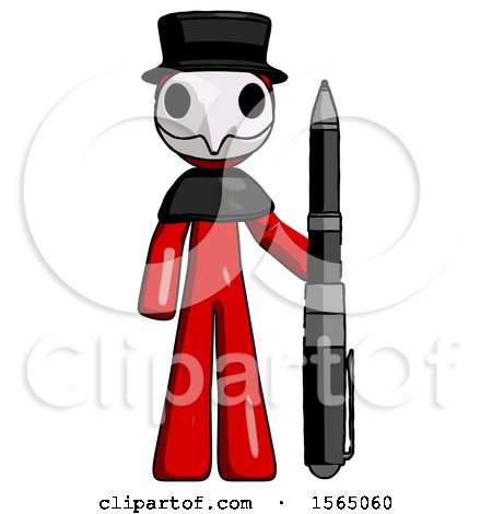Red Plague Doctor Man Holding Large Pen by Leo Blanchette