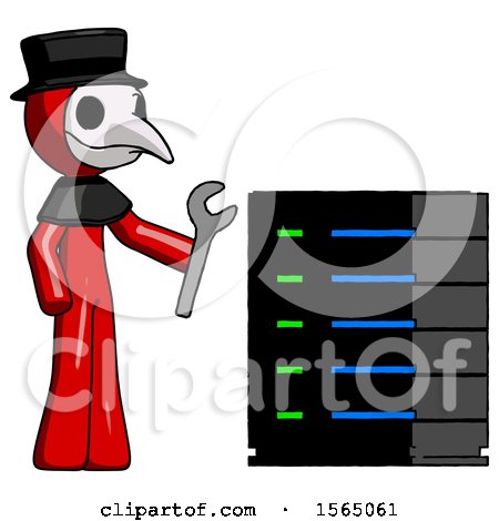 Red Plague Doctor Man Server Administrator Doing Repairs by Leo Blanchette