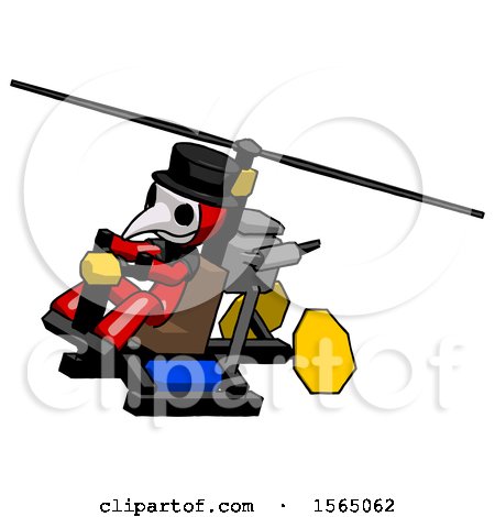 Red Plague Doctor Man Flying in Gyrocopter Front Side Angle Top View by Leo Blanchette
