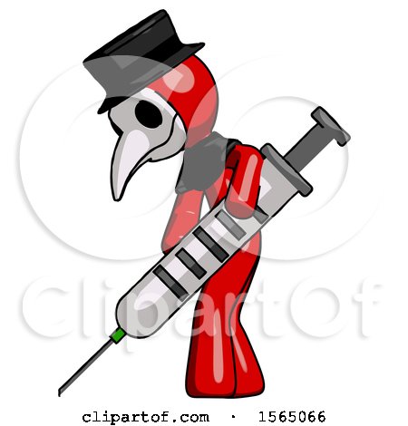 Red Plague Doctor Man Using Syringe Giving Injection by Leo Blanchette