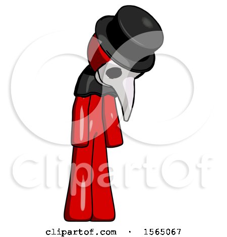Red Plague Doctor Man Depressed with Head down Turned Right by Leo Blanchette