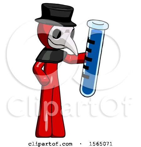 Red Plague Doctor Man Holding Large Test Tube by Leo Blanchette