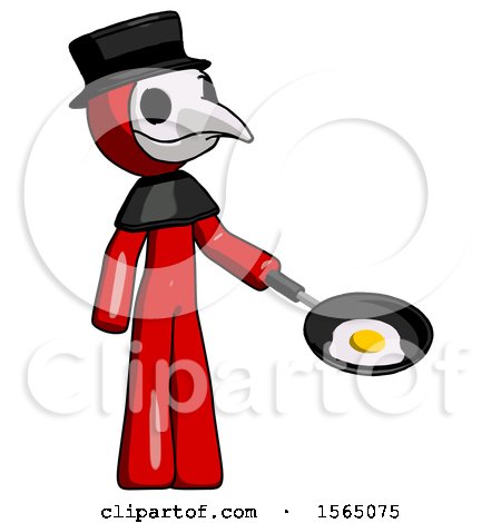 Red Plague Doctor Man Frying Egg in Pan or Wok Facing Right by Leo Blanchette