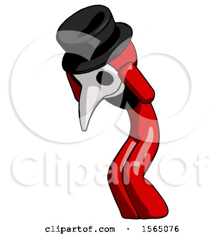 Red Plague Doctor Man with Headache or Covering Ears Turned to His Left by Leo Blanchette