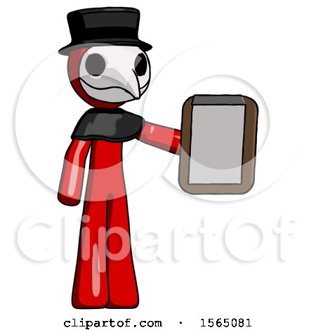 Red Plague Doctor Man Showing Clipboard to Viewer by Leo Blanchette