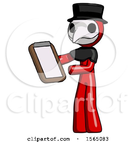 Red Plague Doctor Man Reviewing Stuff on Clipboard by Leo Blanchette