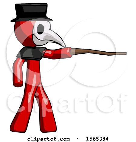 Red Plague Doctor Man Pointing with Hiking Stick by Leo Blanchette