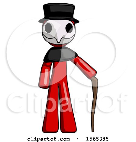 Red Plague Doctor Man Standing with Hiking Stick by Leo Blanchette