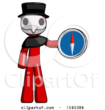 Red Plague Doctor Man Holding a Large Compass by Leo Blanchette