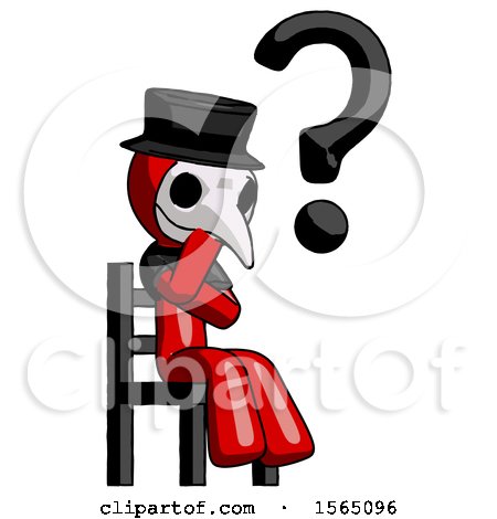 Red Plague Doctor Man Question Mark Concept, Sitting on Chair Thinking by Leo Blanchette