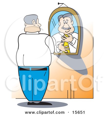 Businessman Putting A Tie On While Standing In Front Of A Mirror Clipart Illustration by Andy Nortnik