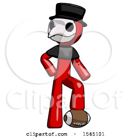 Red Plague Doctor Man Standing with Foot on Football by Leo Blanchette