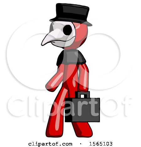 Red Plague Doctor Man Walking with Briefcase to the Left by Leo Blanchette