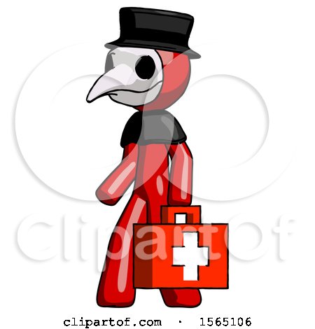 Red Plague Doctor Man Walking with Medical Aid Briefcase to Left by Leo Blanchette