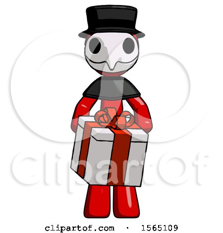 Red Plague Doctor Man Gifting Present with Large Bow Front View by Leo Blanchette