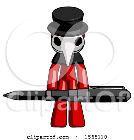 Red Plague Doctor Man Weightlifting a Giant Pen by Leo Blanchette