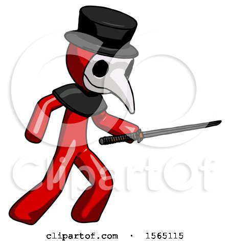 Red Plague Doctor Man Stabbing with Ninja Sword Katana by Leo Blanchette