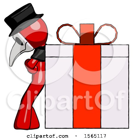 Red Plague Doctor Man Gift Concept - Leaning Against Large Present by Leo Blanchette