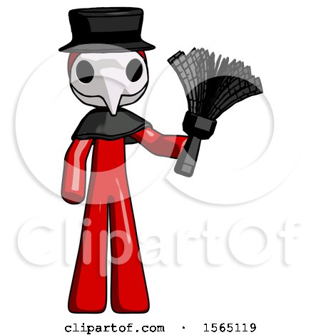 Red Plague Doctor Man Holding Feather Duster Facing Forward by Leo Blanchette