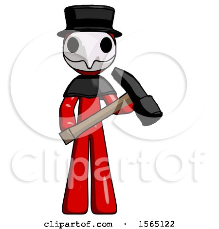 Red Plague Doctor Man Holding Hammer Ready to Work by Leo Blanchette