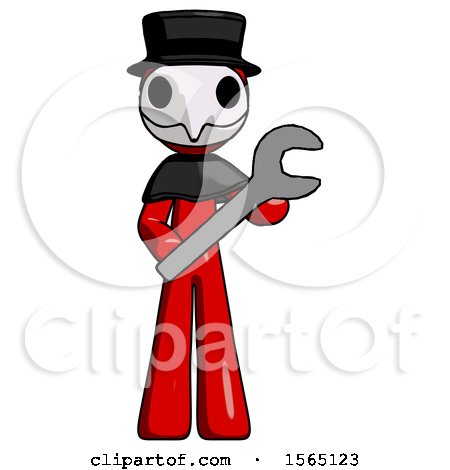 Red Plague Doctor Man Holding Large Wrench with Both Hands by Leo Blanchette