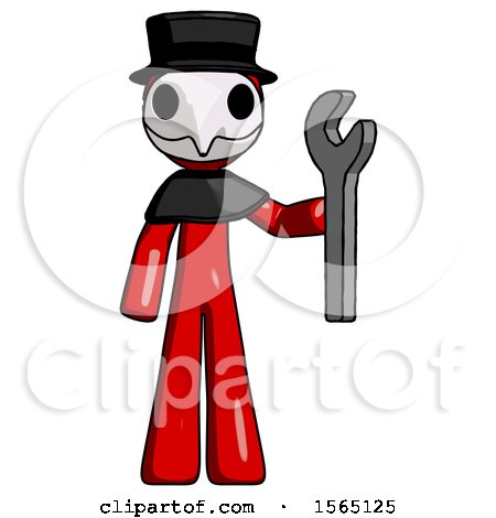 Red Plague Doctor Man Holding Wrench Ready to Repair or Work by Leo Blanchette