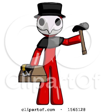 Red Plague Doctor Man Holding Tools and Toolchest Ready to Work by Leo Blanchette