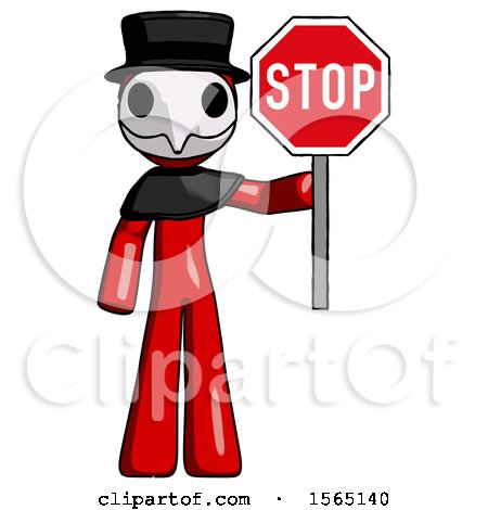Red Plague Doctor Man Holding Stop Sign by Leo Blanchette