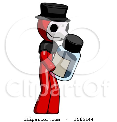 Red Plague Doctor Man Holding Glass Medicine Bottle by Leo Blanchette