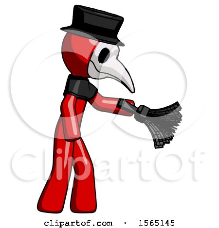 Red Plague Doctor Man Dusting with Feather Duster Downwards by Leo Blanchette