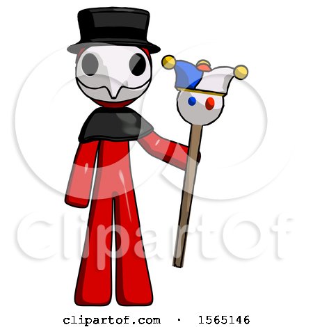 Red Plague Doctor Man Holding Jester Staff by Leo Blanchette